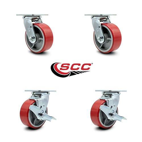 Vista 8 de Rueda rígida de poliuretano sobre hierro fundido con rueda roja de 4 pulgadas, capacidad de 700 libras, marca Service Caster