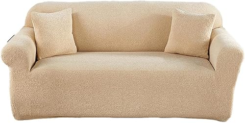 Funda elástica de tela jacquard de elastano de 1 pieza para sofá, sillón, protector de muebles universal lavable, color beige_B_2 plazas (57-73
