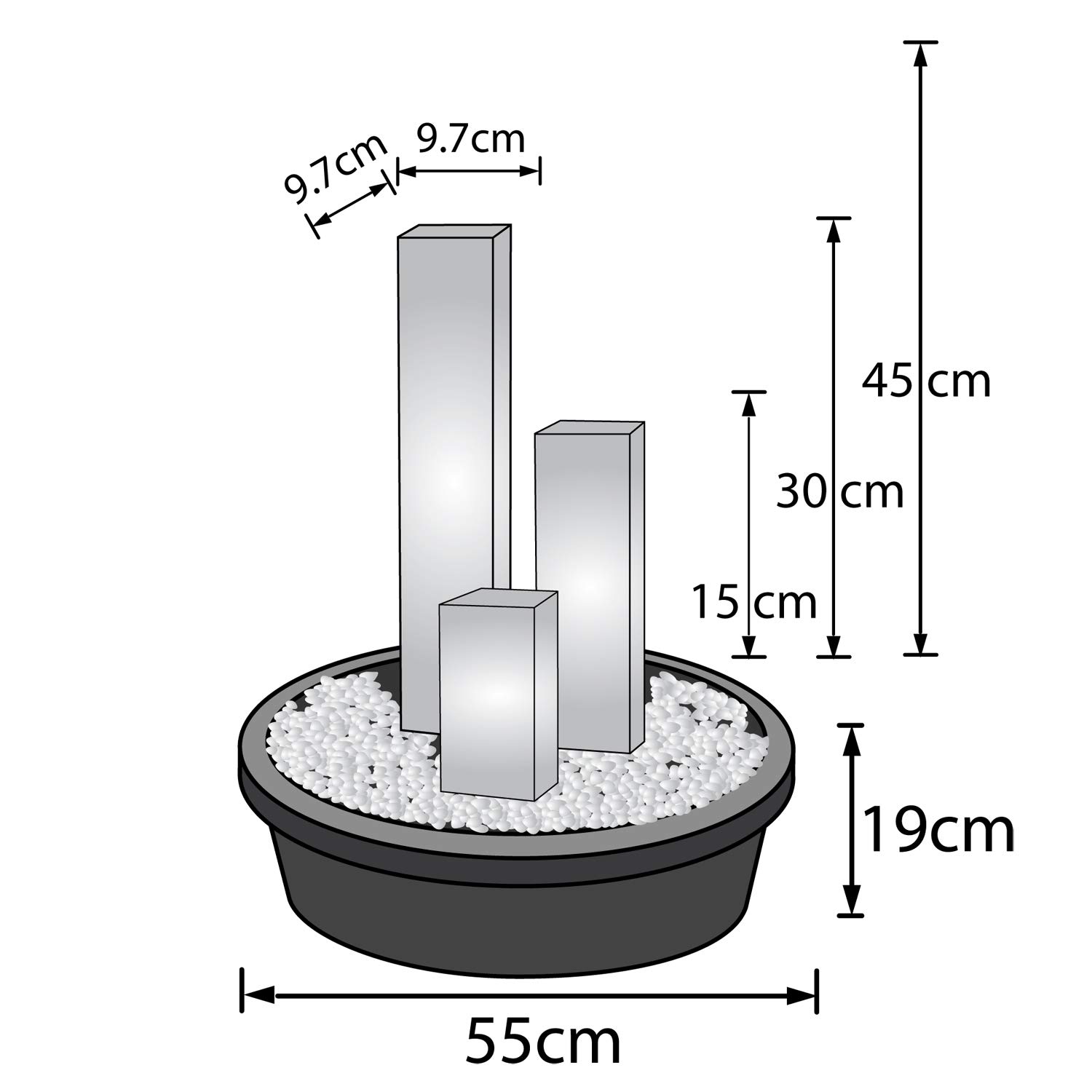 KÖHKO Wasserspiel aus Cortenstahl mit LED-Beleuchtung Brasilien Höhe 15-30-45 cm Gartenbrunnen