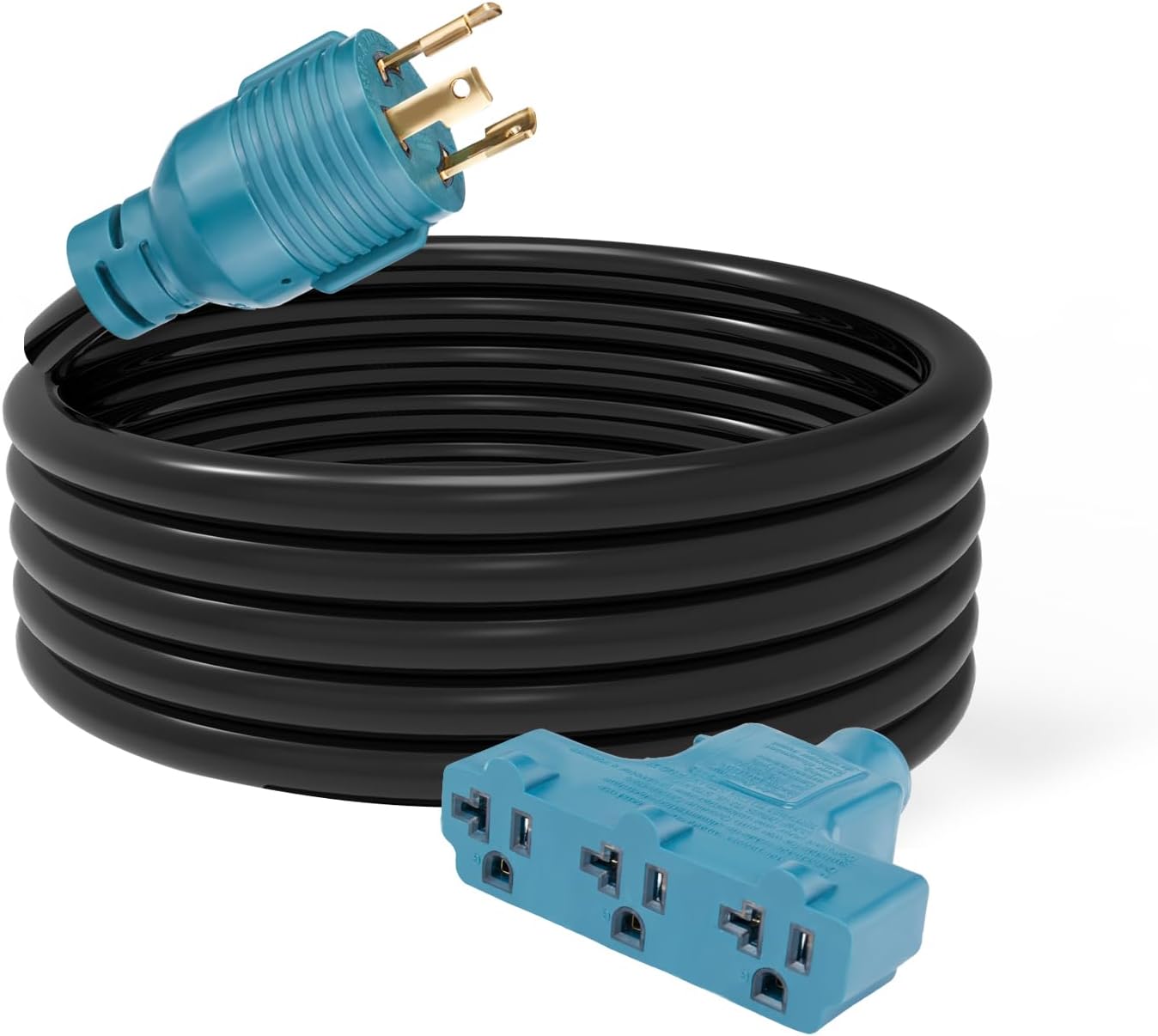 NEMA L5-30P to 5-15/20R RV Generator Adapter with Circuit Breaker, Converts a 30A Locking Outlet to 3X 15A/20A Household Outlets,ETL Listed (15FT)