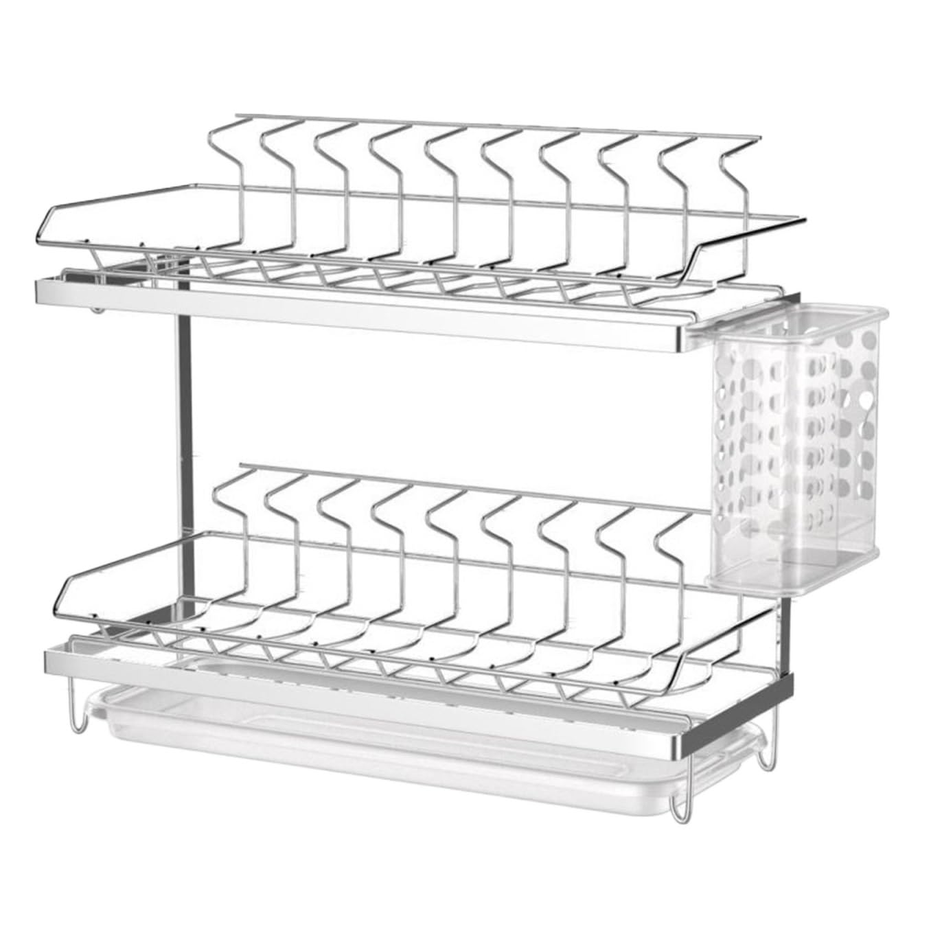 GOOPEEG Dish Drainer,Dish Rack 2 Tier Stainless Steel Dish Rack With Utensil Holder Drainer For Kitchen Counter Top Easy Dish Organization