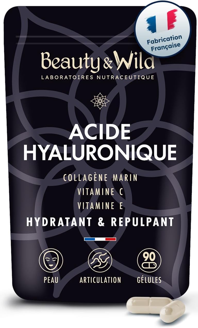 Hyaluronic Acid, Marine Collagen Naticol + Vitamin C + Vitamin E, Hyaluronic Acid Food Supplement for Skin and Joints, 90 Capsules for 45 Days, Made in France Hyaluronic Acid, Marine Collagen Naticol + Vitamin C + Vitamin E, Hyaluronic Acid Food Supplement for Skin and Joints, 90 Capsules for 45 Days, Made in France