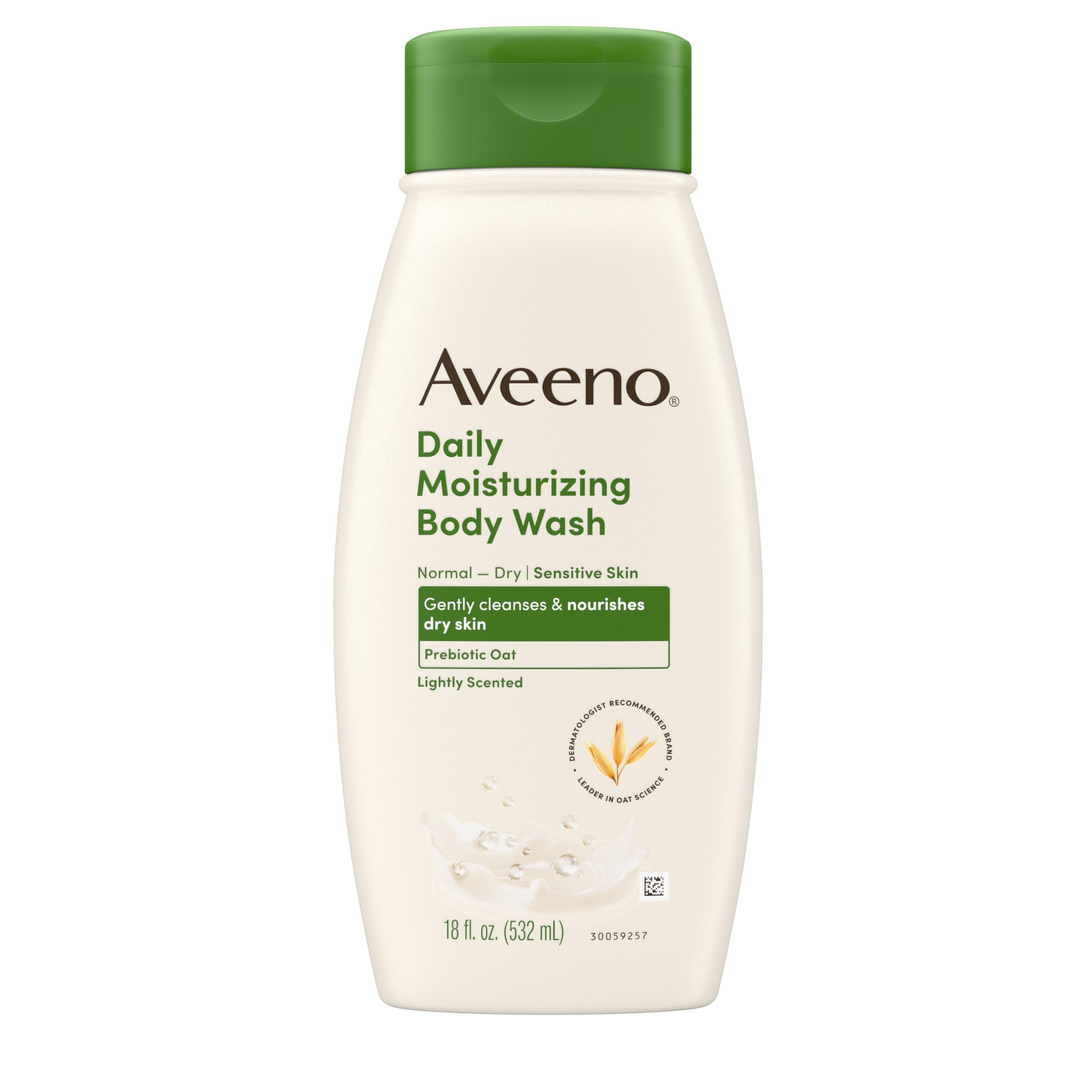 Aveeno Daily Moisturizing Body Wash for Dry & Sensitive Skin + Prebiotic Oat, Body Wash Gently Cleanses & Nourishes Dry Skin, Lightly Scented, Dye- &