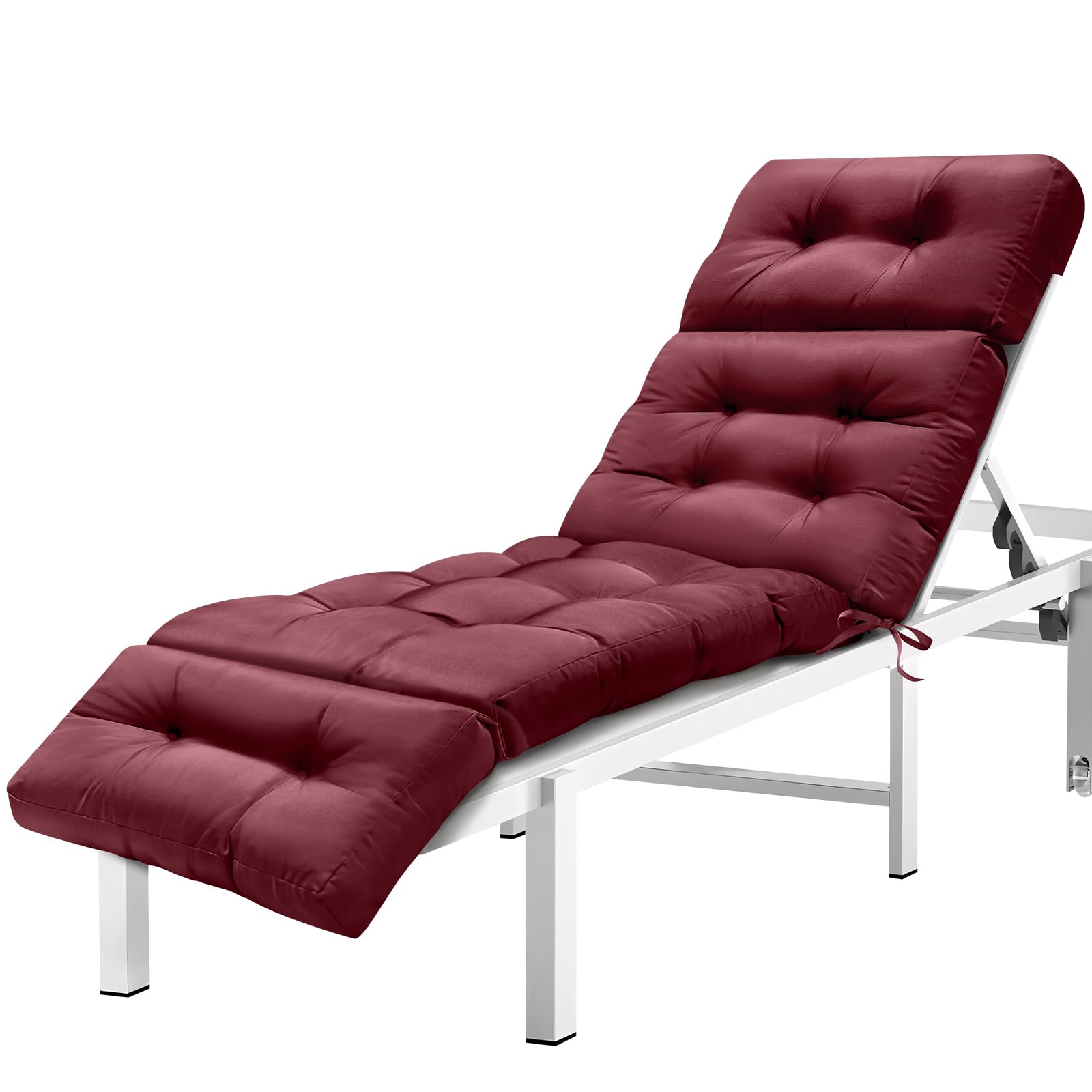 Outdoor Sun Lounger Cushion - Shredded Memory Foam Patio Chair Cushion with Ties, Waterproof Fabric Replacement for Garden Chaise Lounge, Sun Chair & Poolside Furniture (Indoor/Outdoor Use) (RED)