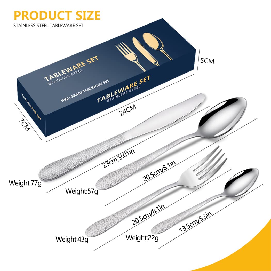 XIAOYU Juego de cubiertos martillados de 16 piezas, juego de cubiertos de acero inoxidable para 4, juego de cubiertos aptos para lavavajillas para cocina casera y restaurante, negro