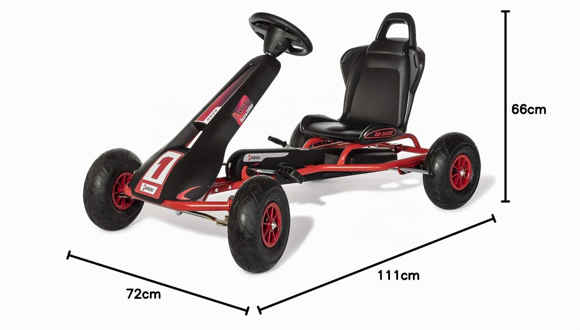 Ferbedo Go AR 8R 112012 Gokart/Kart en Noir/Rouge avec Volant sonore et pneus à air à partir de 5 à 11 Ans