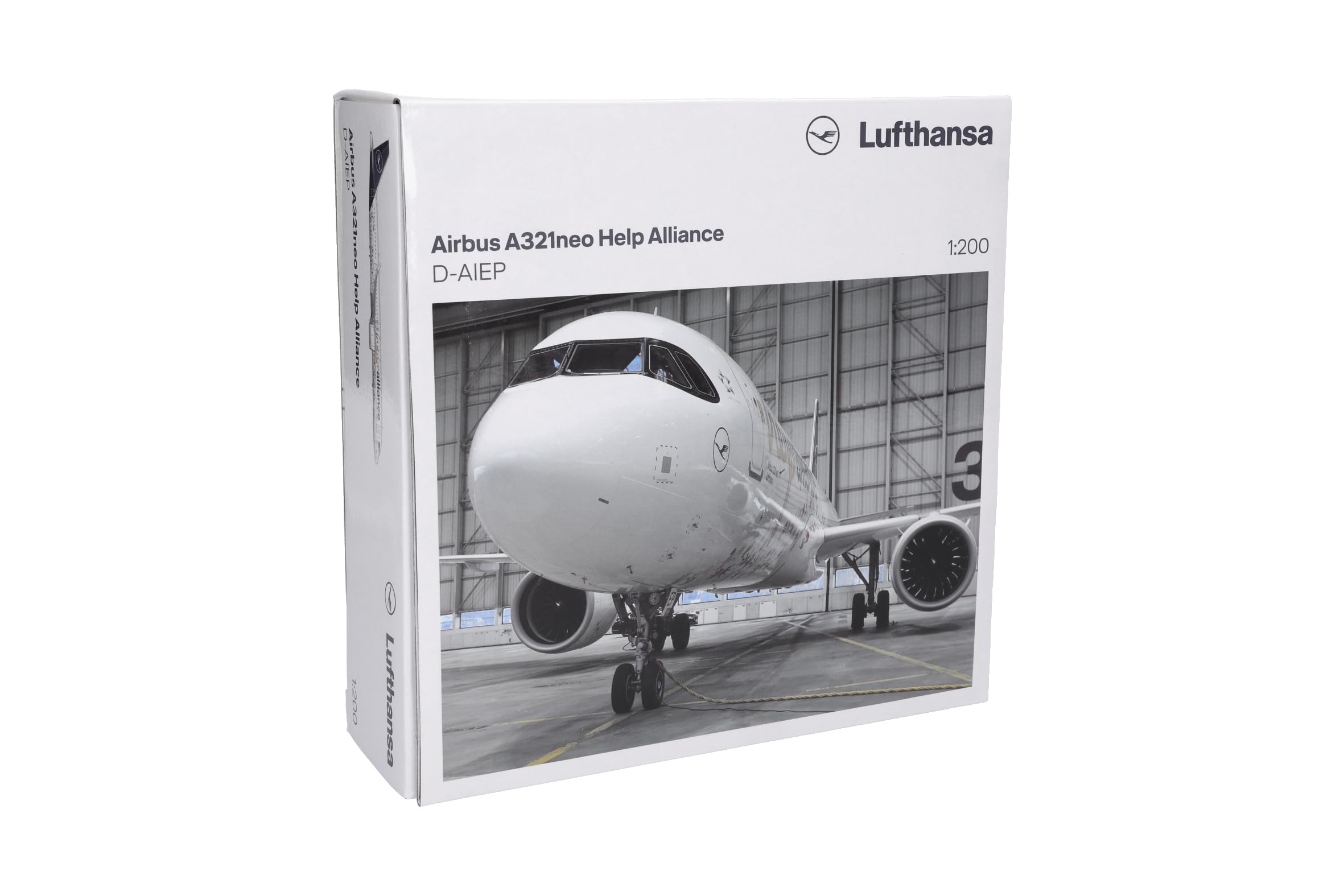 Herpa model samolotu Lufthansa Airbus A321neo „Help Alliance”, miniatura w skali 1:200, model kolekcjonerski, z podstawki, tworzywo sztuczne