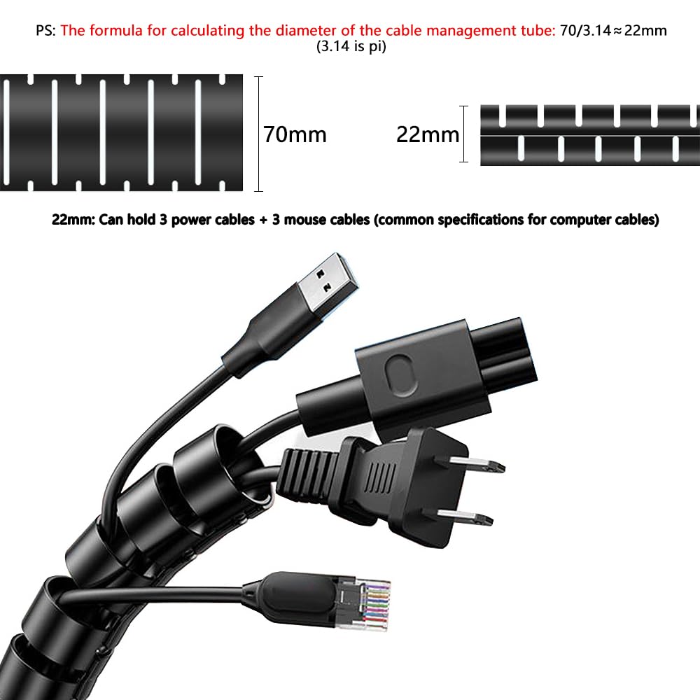 guaina cavi Diametro 22 mm - Lunghezza 2 m Raccogli cavi Copri cavi elettrici per ufficio e casa TV/computer/audio Cable management nascosta - nero Può essere tagliato fai da te