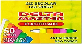 Giz Escolar, Delta, Colorido, Plastificado, Caixinha Com 50 Unidades
