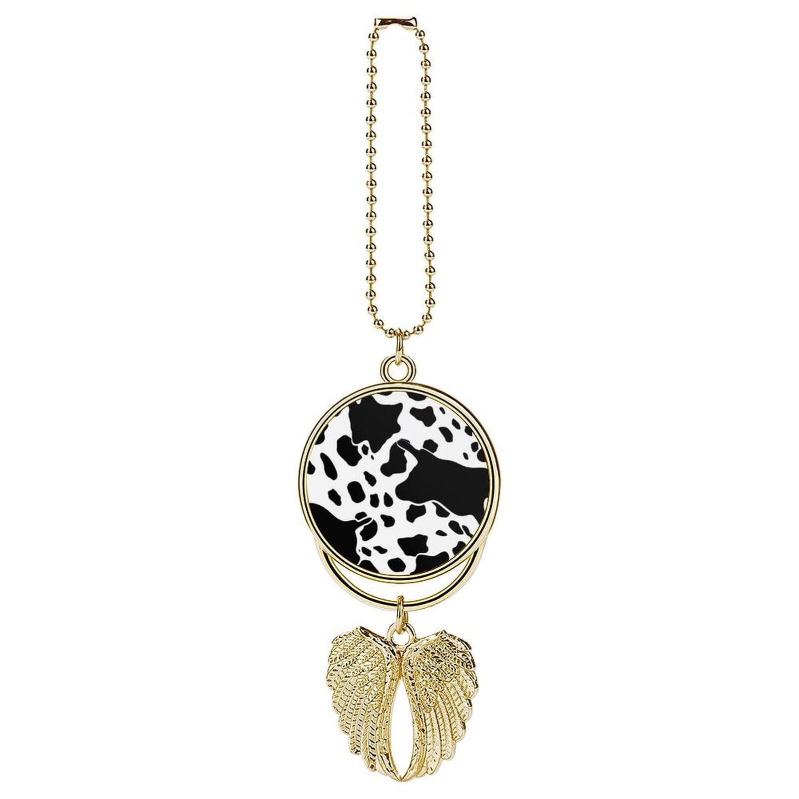 Black and White Cow Print Car Charm, Alloy Rear View Mirror Pendant, Bling Funny Car Hanging Ornament Gift for Women Men, Car Pendant Lucky Auto Interior Decoration Accessories Golden-Style