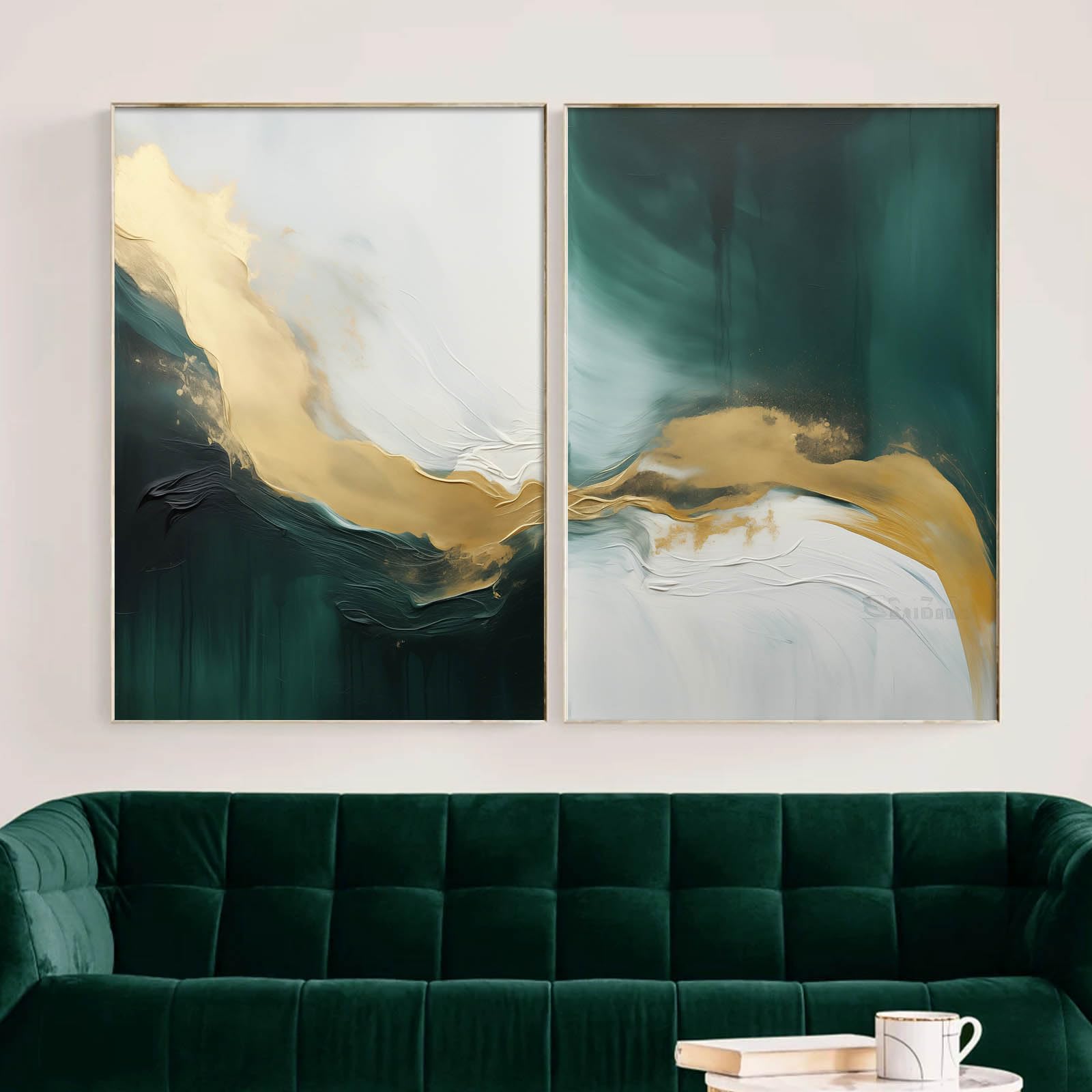 Emerald Green Abstract Wall Art Dark Green And Gray Wall Art Gold Foil Abstract Black Gold Green Pictures Wall Decor Emerald Green Abstract Canvas Wall Art Living Room Decor 16x24inchx2pcs No Frame