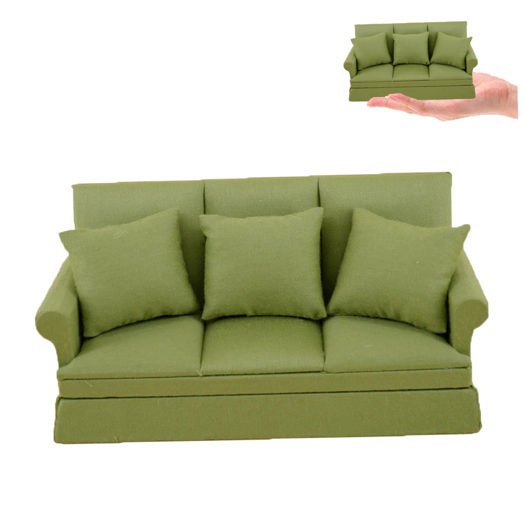Aetherize Mini Dollhouse Sofa 1/12 Scale Three-Person Miniature Sofa Chair with 3 Removable Cushions Cute Dollhouse Furniture Accessory for Christmas Decor Miniature Chair