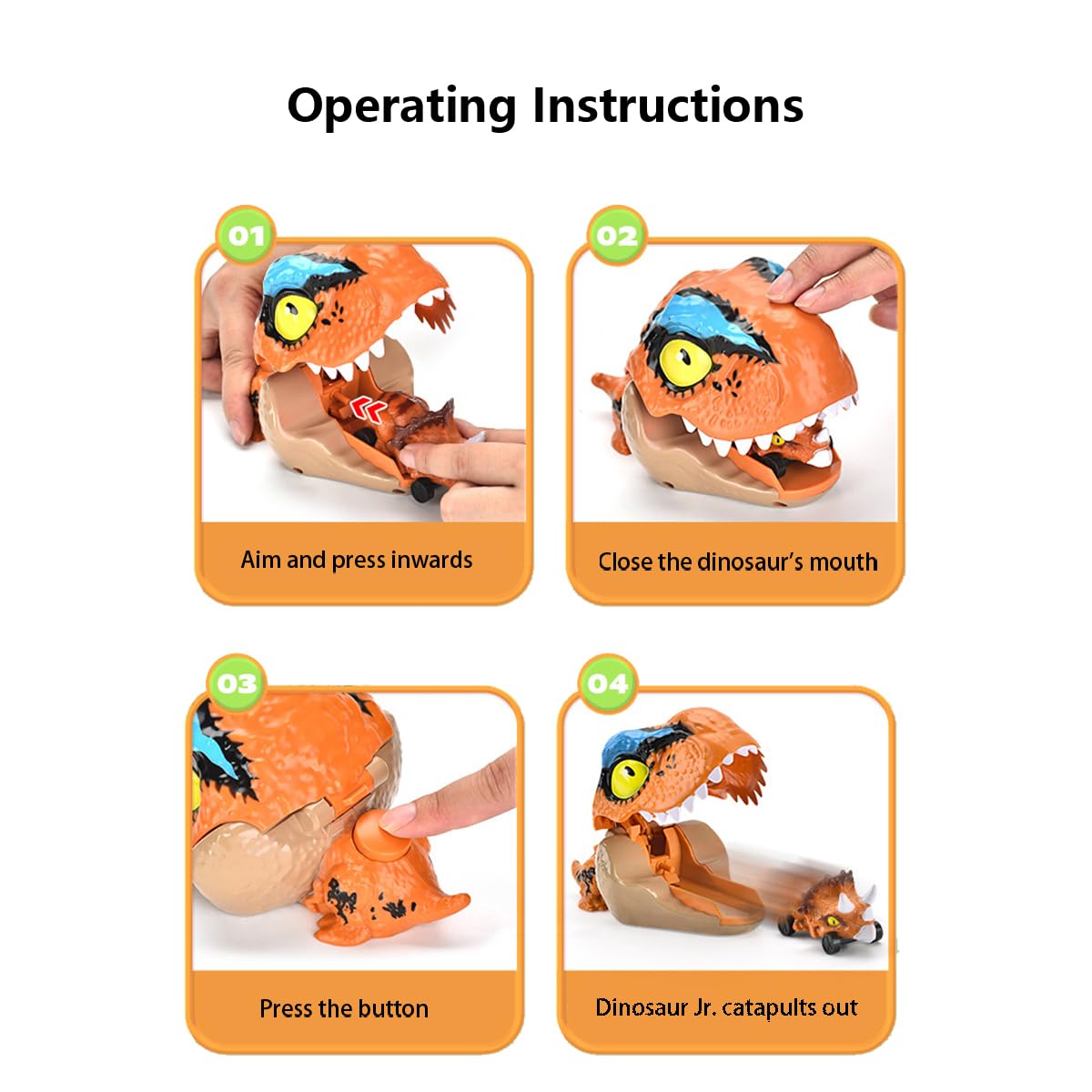 Fuwraixis Dinosaur Catapult Toy, Cartoon-style large-headed dinosaur, amusing Catapult Car, Gifts for children - Image 4