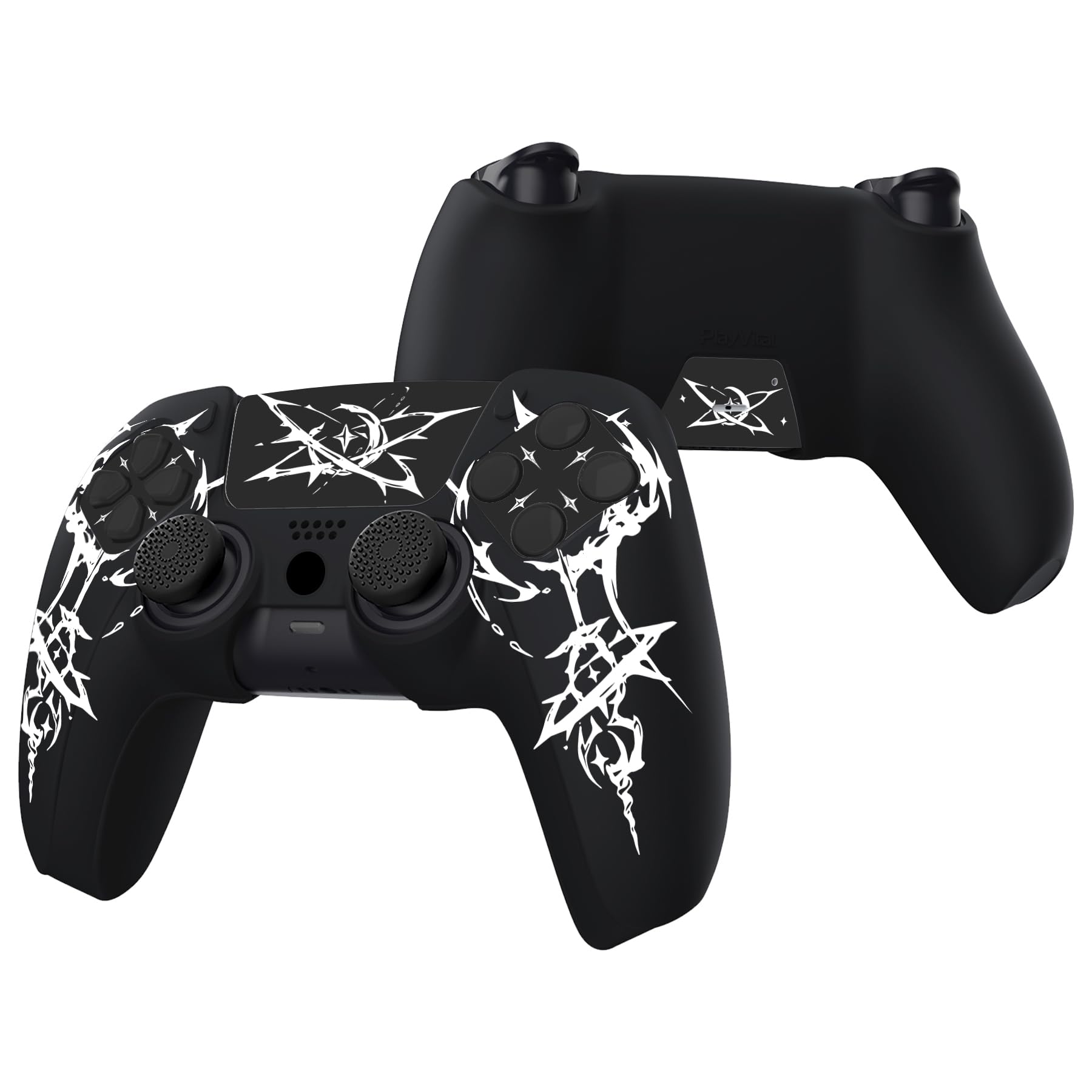 PlayVital Funda de Silicona para ps5 Mando - Cubierta Protectora Antideslizante y Suave con 6 Tapas para Pulgar, Grip Mejorado, Compatible con Base de Carga (Pure Series-Grieta Energía) — view 9