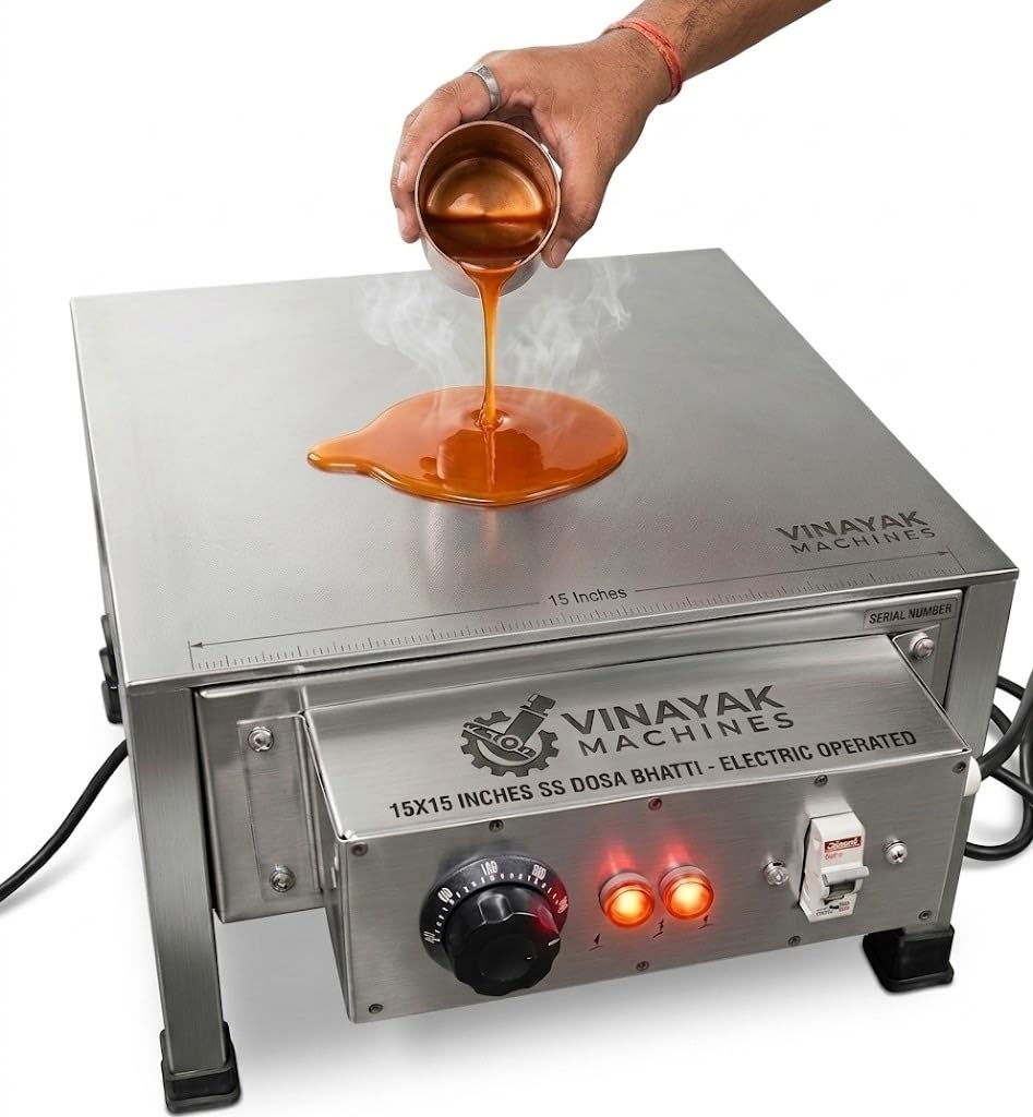 Vinayak Machines Electric SS Dosa Bhatti 15 x 15 Inch, 2KW Table Top Dosa Maker with 5 mm Thick Stainless Steel Tawa, Temperature Control, Commercial Cooking Griddle for Dosa-image-28