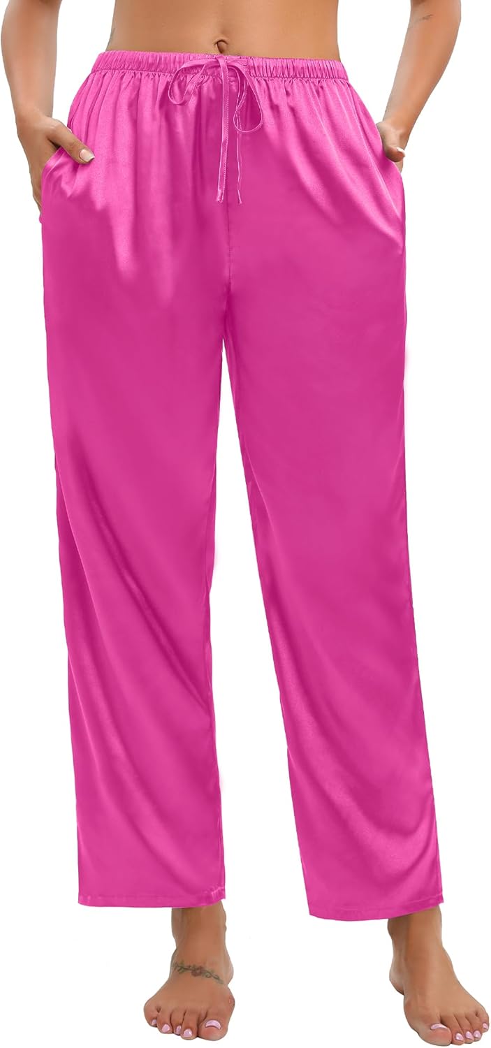 SWOMOG Women's Silk Satin Pajama Pants Soft Long Lounge Pant Drawstring Trousers Casual Sleepwear Pj Bottoms with Pockets - Image 2