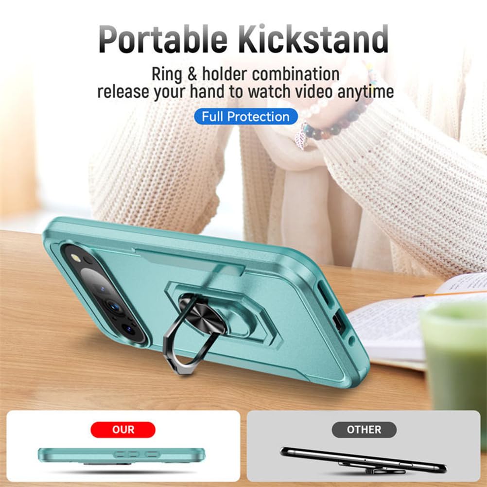 Stoßfest Hülle für Google Pixel 10 Pro/10 Pro XL/10, Gefrostet rutschfest Hart PC Schutzhülle mit Drehbarer Metall Ständer Handyhülle,Blau,10