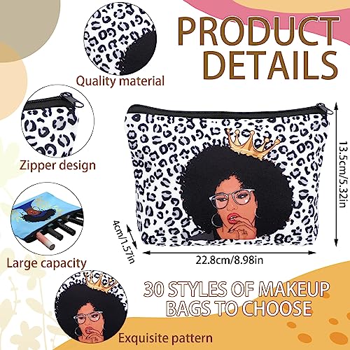 Sweetude 30 Pcs Black Women Cosmetic Bags African American Makeup Bag Reusable Canvas Toiletry Bag Zipper Pouches for Purse Afro Travel Organizer Toiletries Accessories Inspirational Gift4