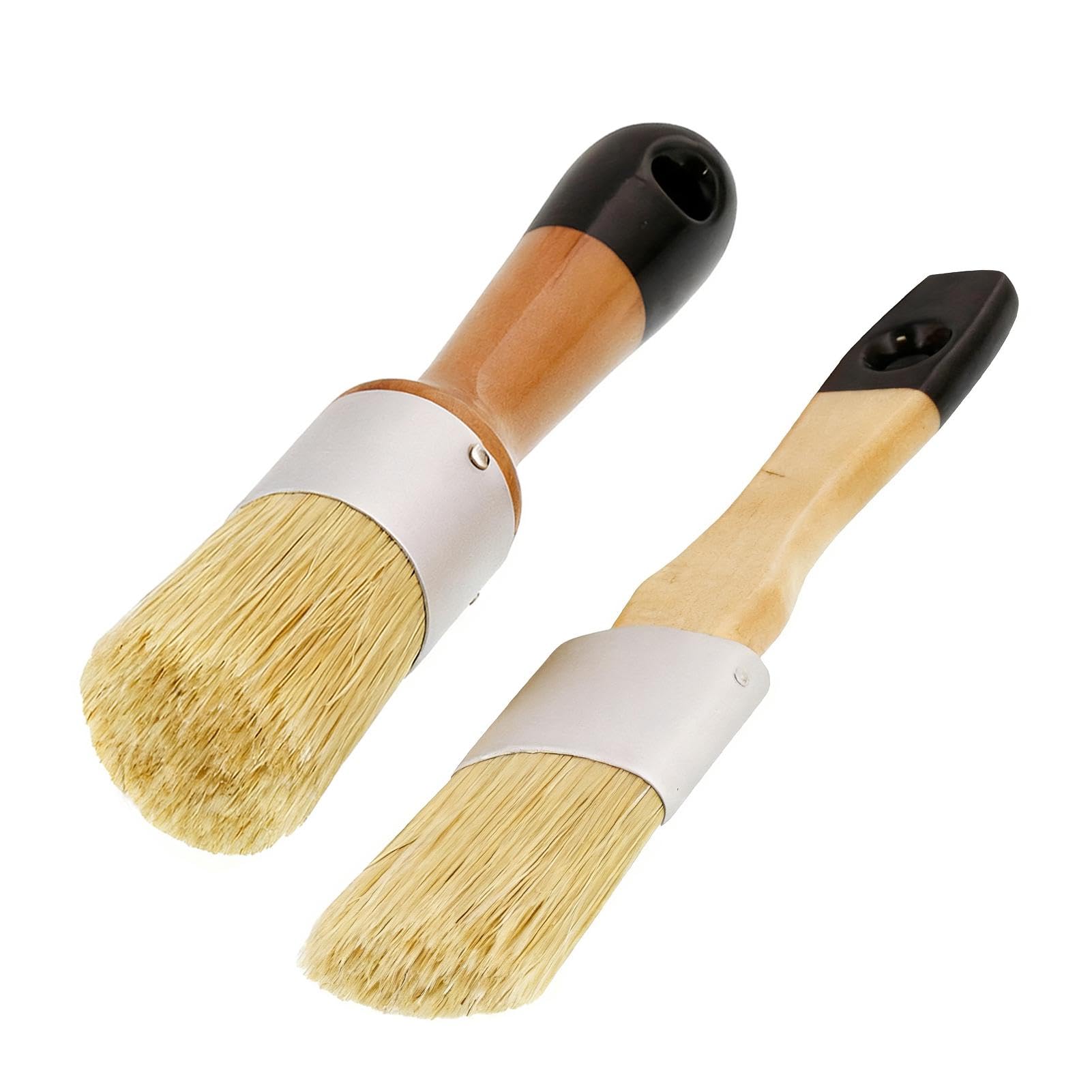 2 Pack Wax and Chalk Paint Brush, Natural Bristle Chalk Paint & Wax Brushes - Round Oval Stencil Brushes for Furniture, DIY Art Crafts Home Decor