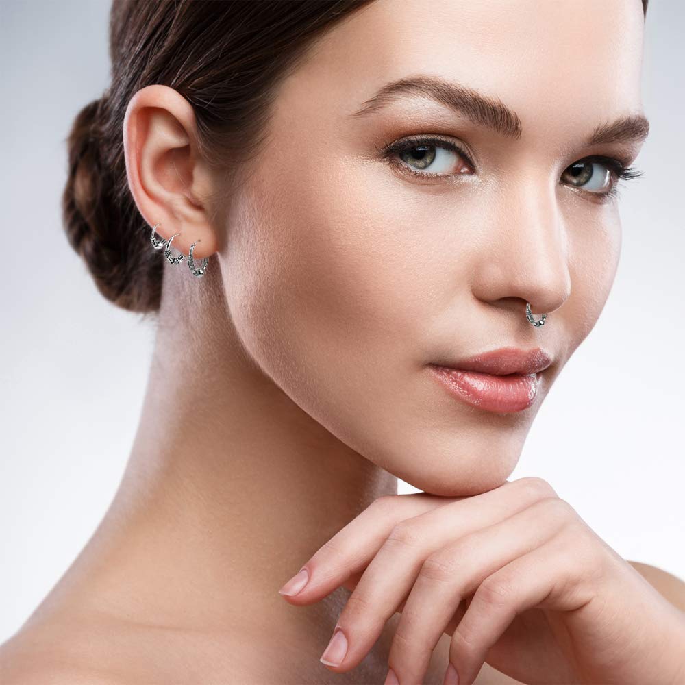 LeCalla 925 Sterling Silber kleine zweifarbige endlose SET Bali Creolen für Knorpel Nase Lippen Teenager Mädchen Frauen Männer