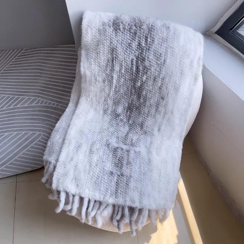 LVCOMEFF Women Knitted Mink Fur Shawl Wrap with Tassels Plus Size with Pocket2