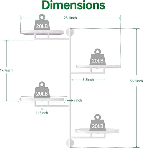 Miniatura 4 de Estantes giratorios de ventana de varios niveles para plantas de interior, soporte de esquina de metal de 4 niveles en blanco, estante flotante