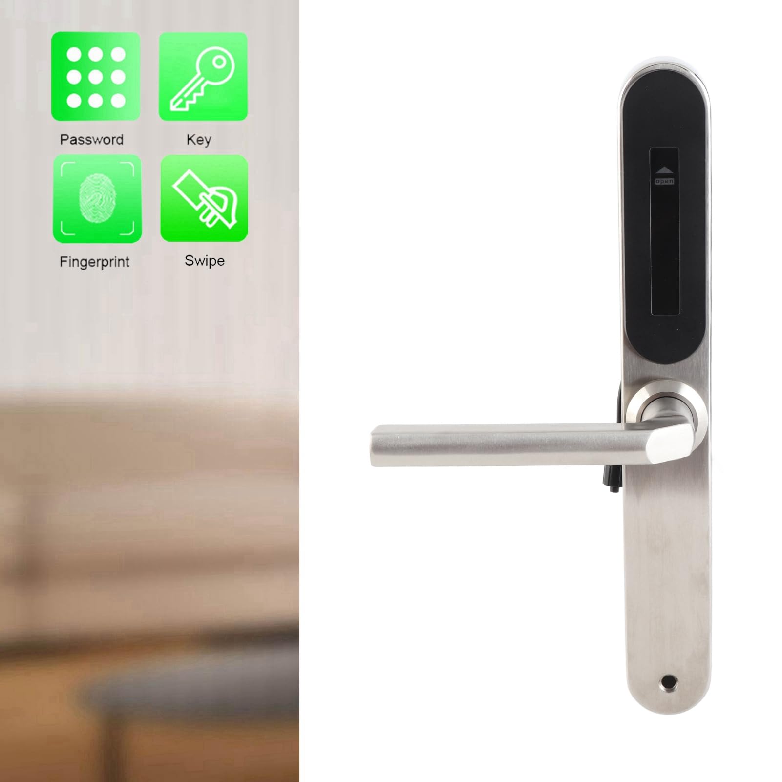 Fingerabdruck Digitales Türschloss Einstellbares Griff Silber für Home Office School, Glastür Schloss Elektretür Schloss Fingerabdruck Smart Lock Digital Lock Passwort