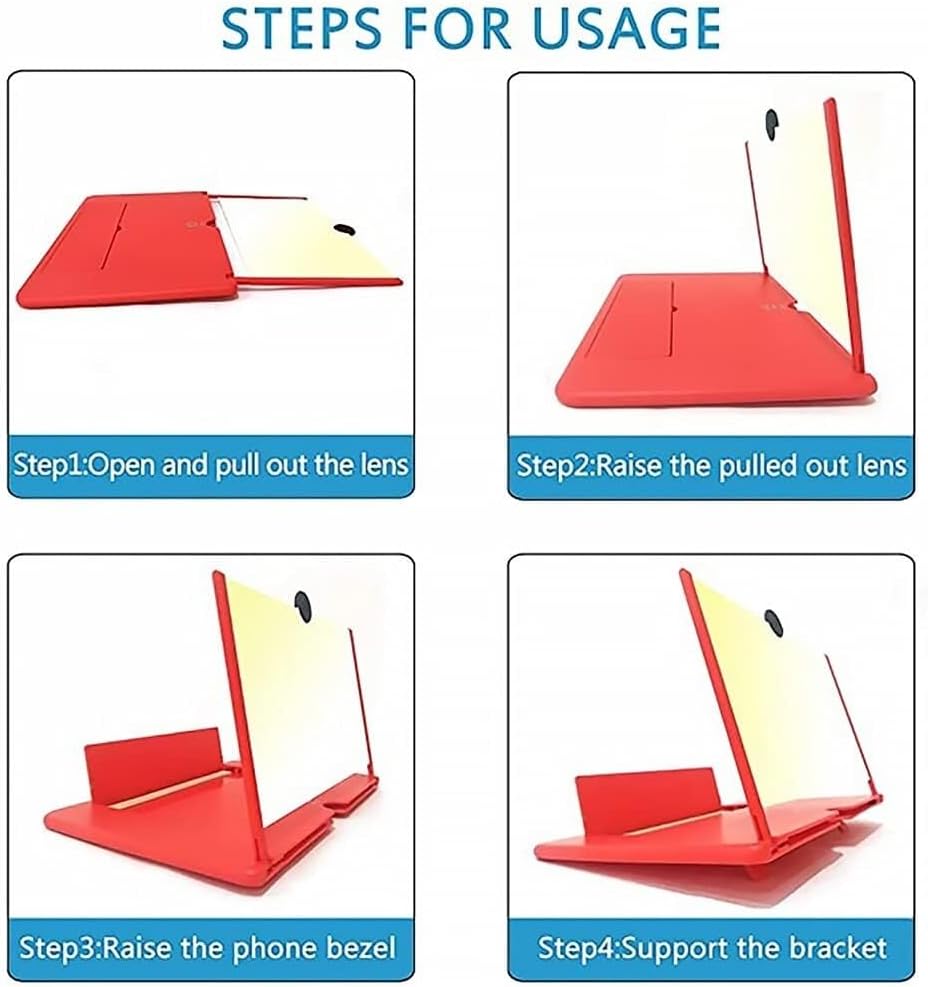 12-Inch Screen Amplifier for Mobile Phone, Folding Magnification Stand, Portable HD Video & Game Magnifier, Eye Protection with Tripod Travel Home Use