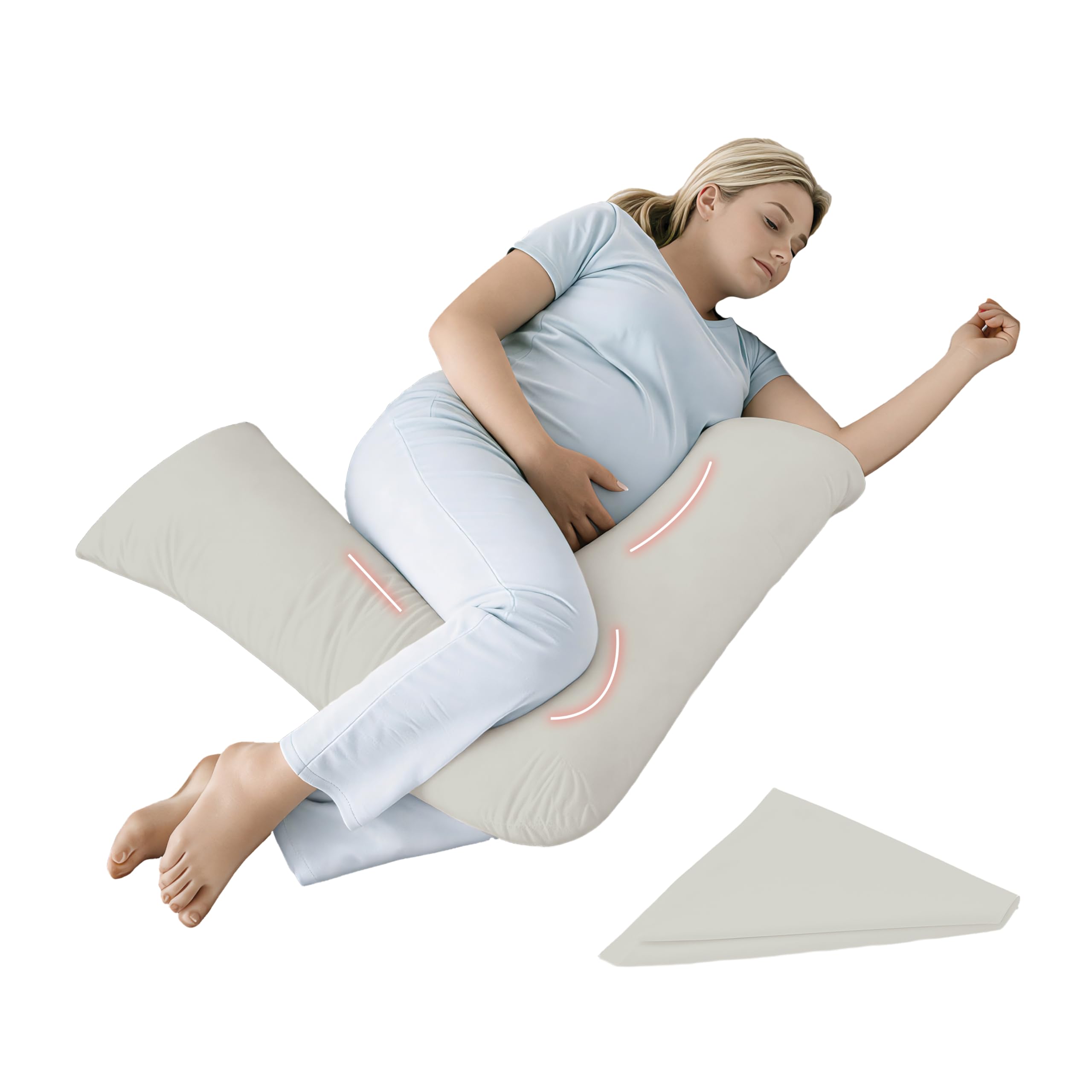 EGYPTO Orthopaedic V Pillow with Pillowcase | Anti-Allergy V Shaped Pillows for Neck & Back | Ideal for Pregnancy, Nursing & Recovery Triangle Pillow (Silver)