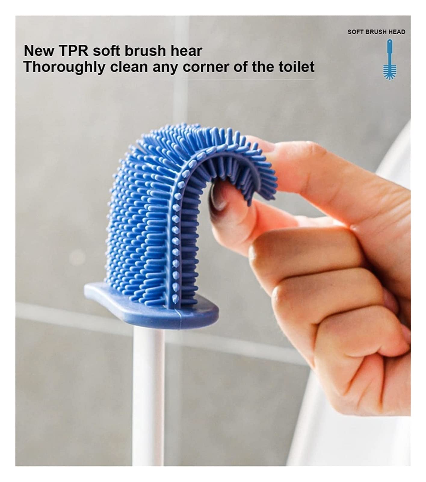 Set di spazzole da parete in silicone con setole morbide, strumento di pulizia per igiene e porta scopino (blu scuro) ideale per bagno nization