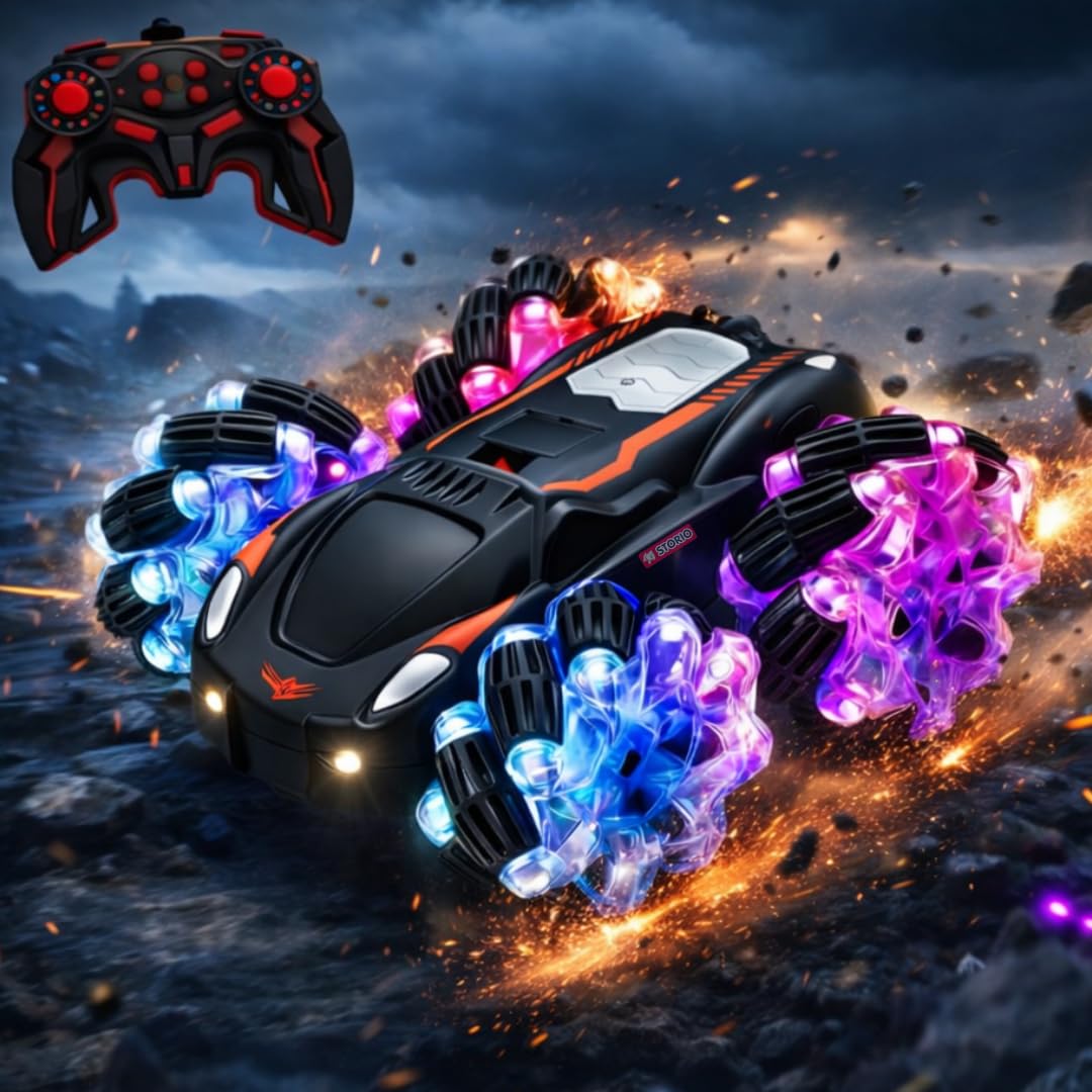 Storio Rechargeable 4x4 Remote Control Drift Stunt Car | 4WD Dual-Sided 360° Rotating RC Car | High-Speed Off-Road Climbing Battle Vehicle | Fall-Resistant Stunt Toy for Kids Boys Girls & Adults