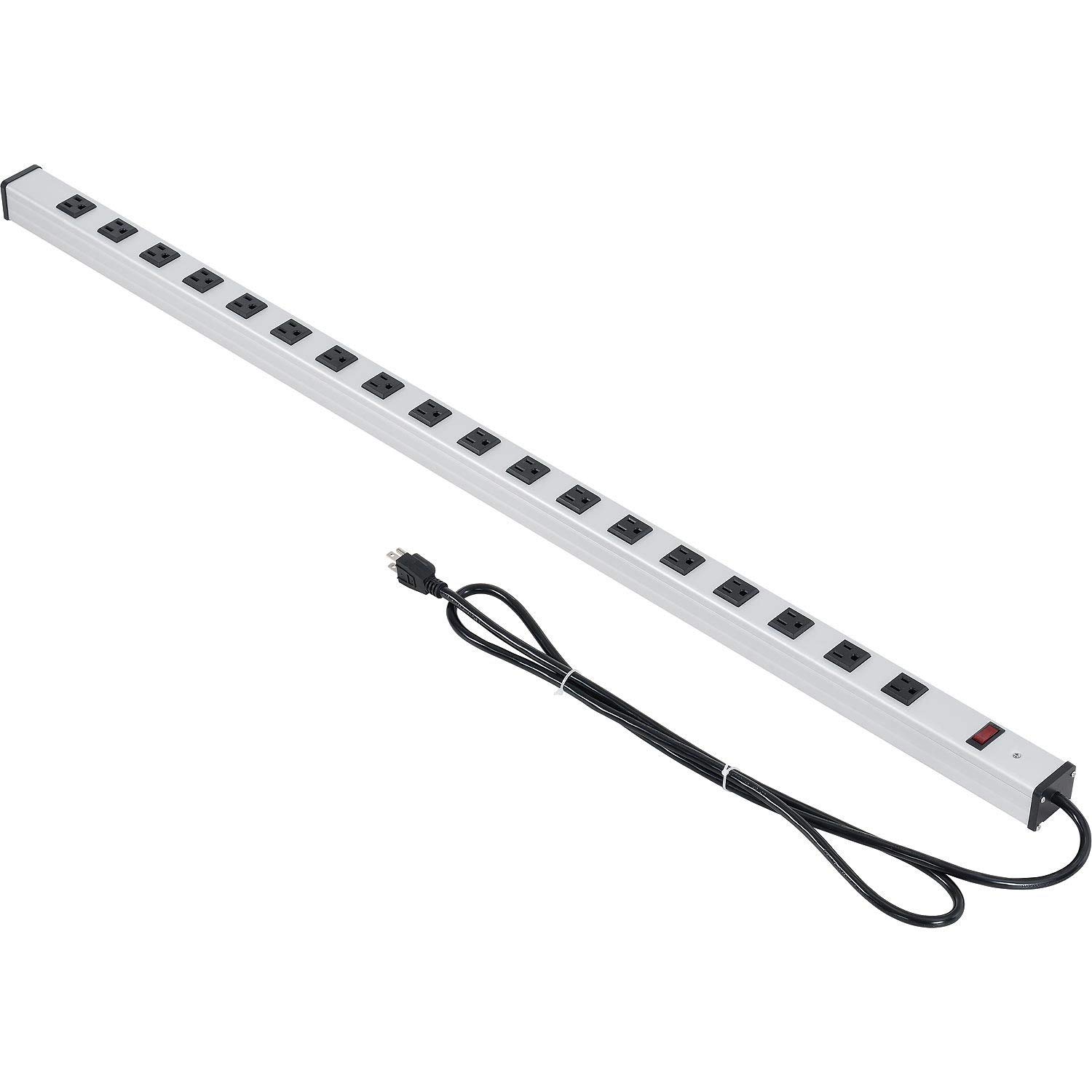 48" 18 Outlet Aluminum Power Strip with 6-ft Cord ETL/cETL by Global Industrial – 48"L x 1.9"W x 1.8"H, Aluminum, White, Model LTS-48-18-6FT