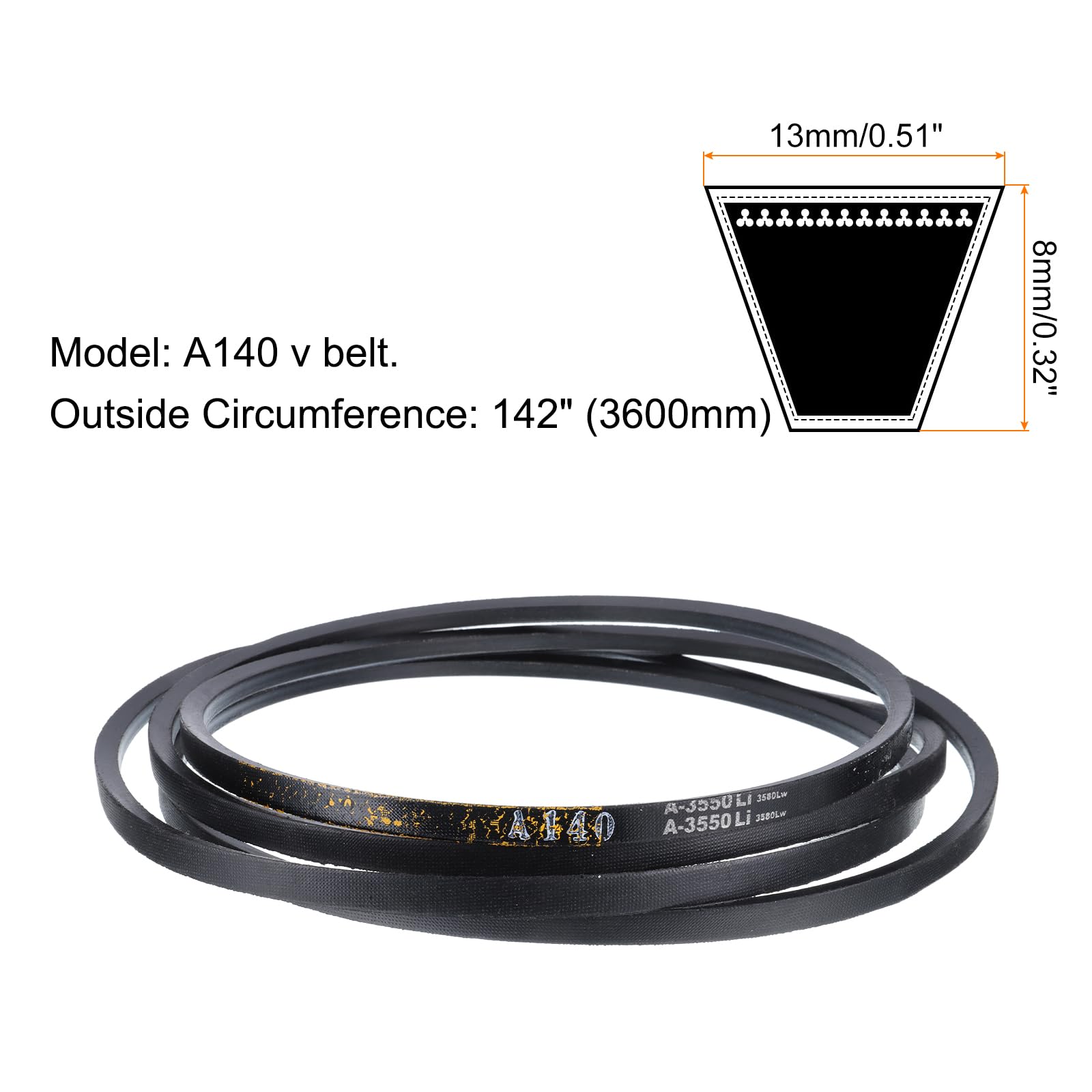 uxcell A140 Wrapped Rubber Belt, A-Section V Belt 142" Outside Circumference x 0.51" Width x 0.32" Thick, Industrial Power Transmission Belt — Amazon image 2