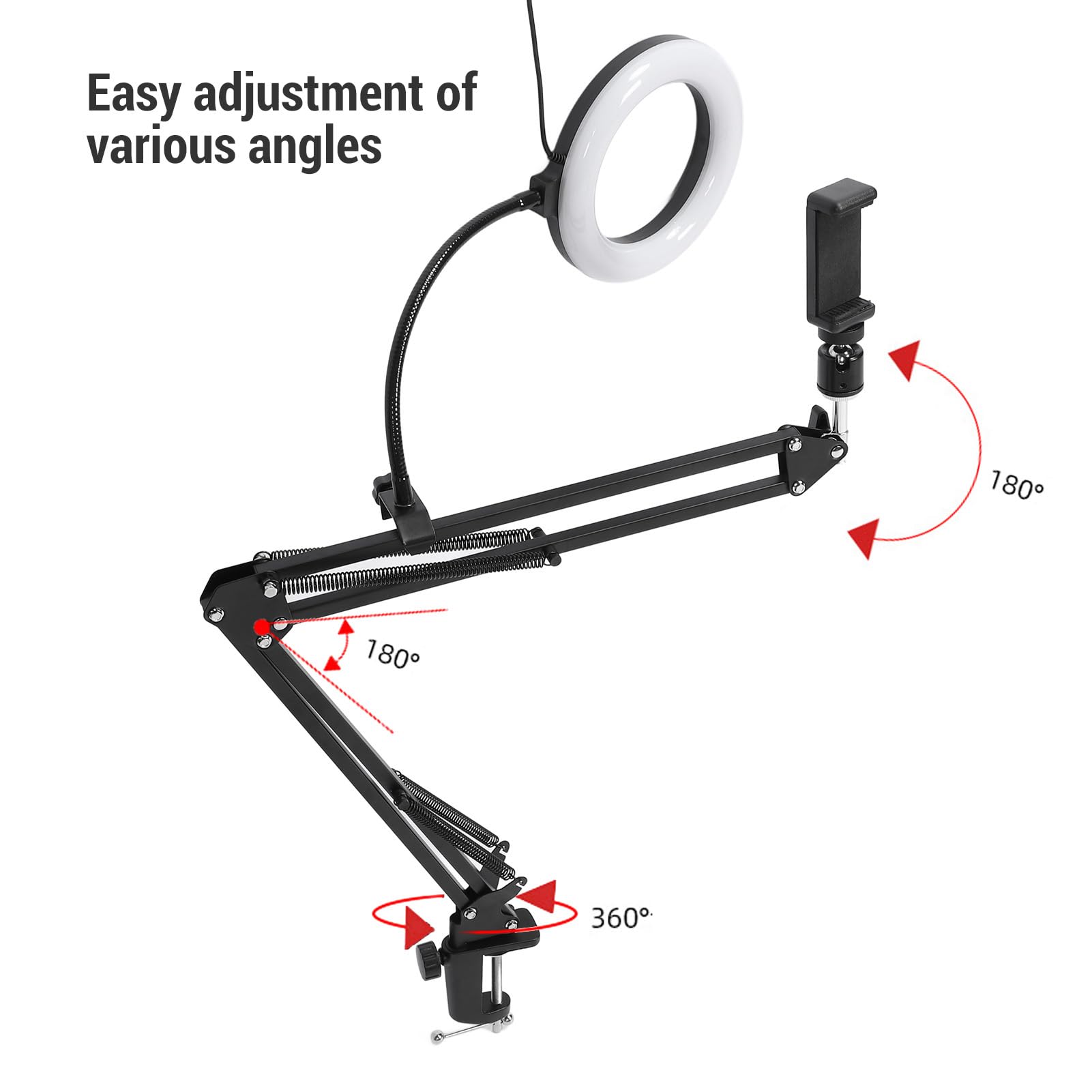 GOWENIC Video Creator Ring Light Arm Desk Clamp Mount