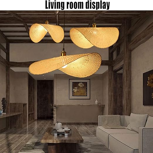 WgGUIF Personality Straw Hat Shape 1-Light Bamboo 30cm/40cm/50cm Pendant Light Creative Weaving Chandelier Wicker Japanese Vintage Hanging Lamp Adjustable Ceiling Lamp E27 Base Light Fixture WgGUIF photo 3
