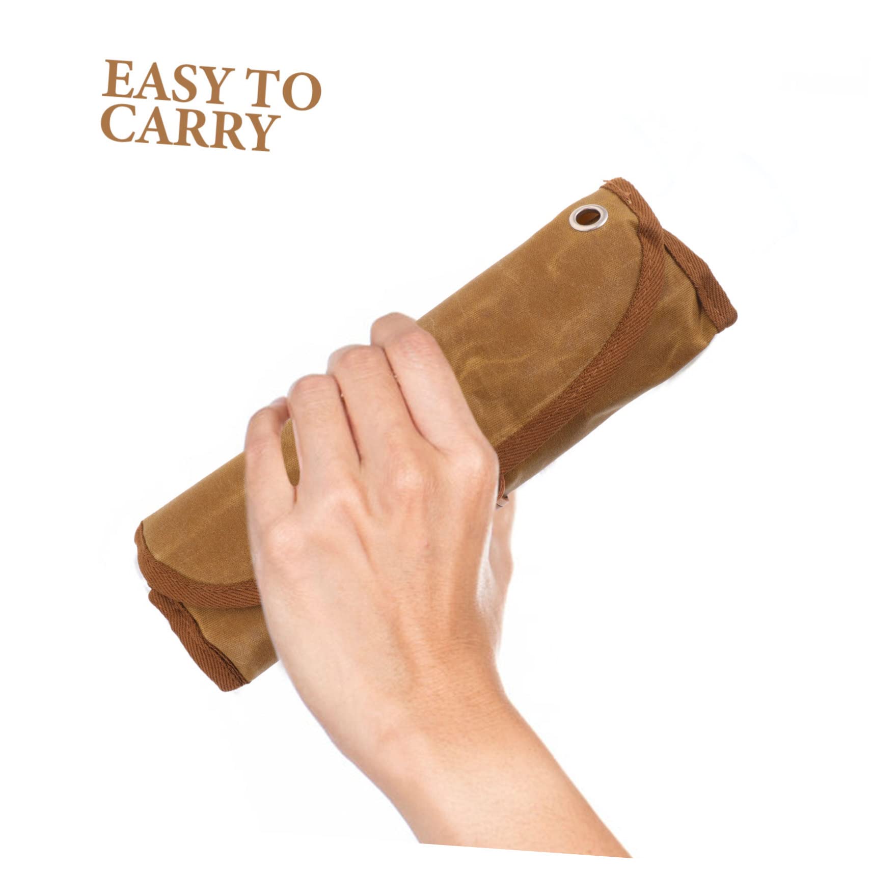 Bolsa para Vajilla de Camping 1 Juego Marrón Acero Inoxidable | Nylon y Canvas, Compartimento Integrado, Cierre Fácil, Almacenamiento Ordenado y Acceso Rápido