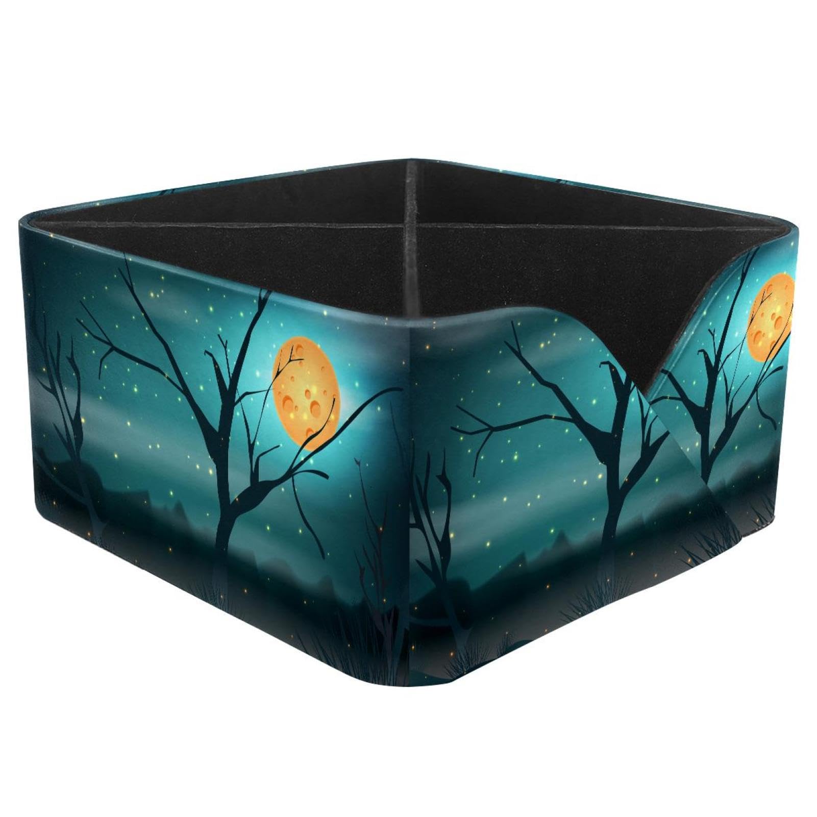 KengjuTesu Fireworm with Moon Desktop Organizer Pen Holder, Rectangular Pencil Cup for Office, Study and Makeup Stations