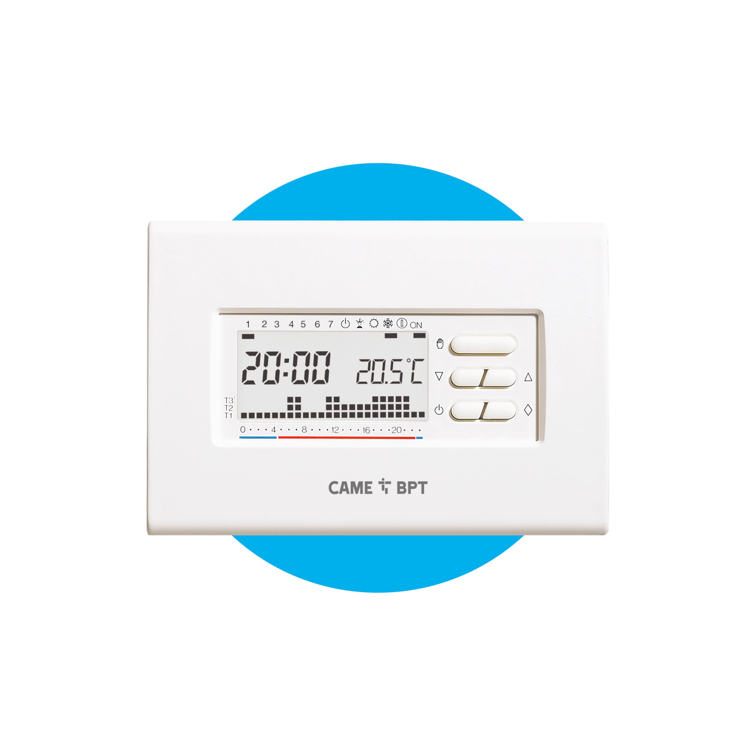 CAME TH/400 BB Cronotermostato digitale settimanale a parete colore bianco con alimentazione a tre batterie da 1,5V per un controllo semplice e affidabile della temperatura