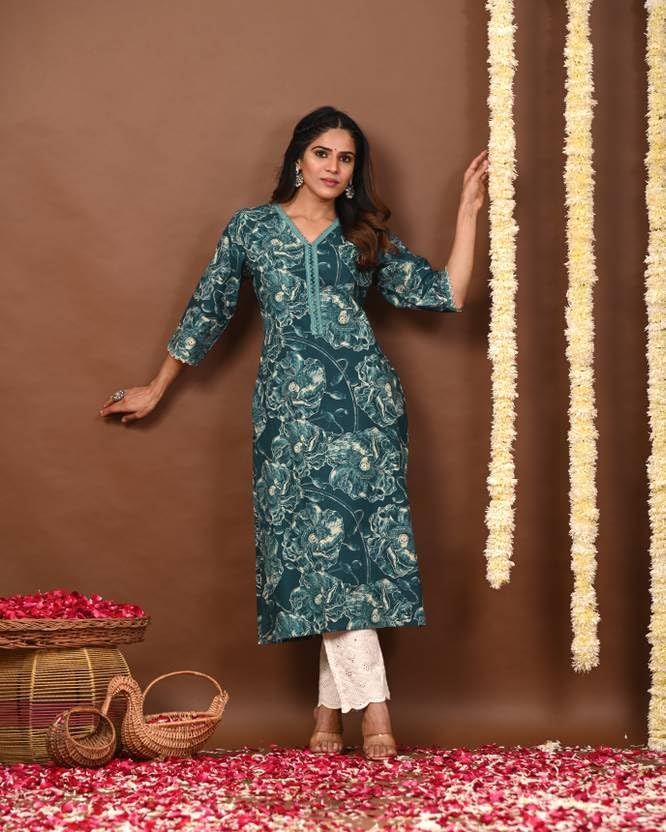 Image of FIRSTRAIN Women Cotton Straight Printed Kurti | Soft Breathable Kurta for Office & Casual Use | | Trendy Festive & Regular Wear Cotton Kurti