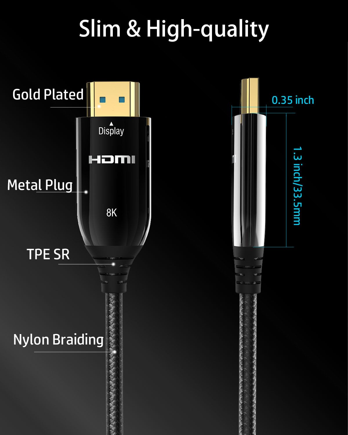 Parallel World 8k Fiber HDMI Cable 2.1 48Gbps Optial Cables Ultra HD 8k@60Hz-4k@120Hz HDR,Earc Gaming for RTX3070/3080/3090 Xbox X/PS5