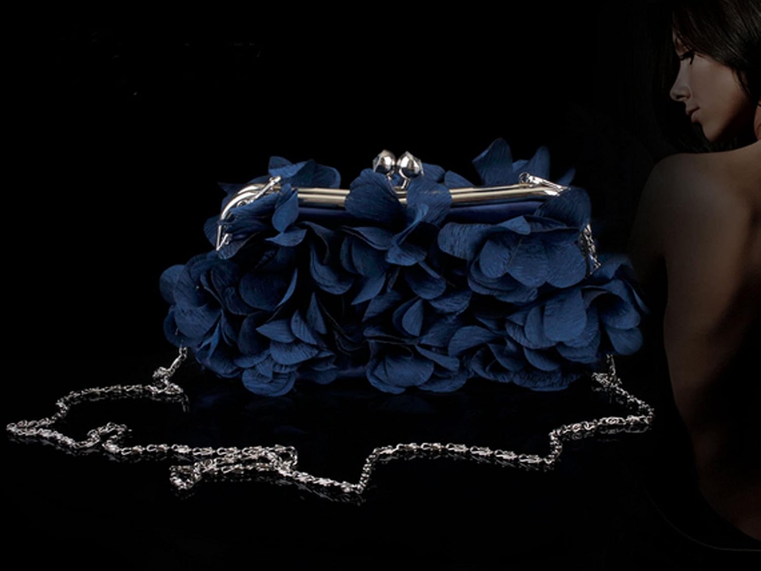 Buddy Women Rose Shaped Clutch Soft Satin Wristlet Handbag Wedding Party Purse image 2