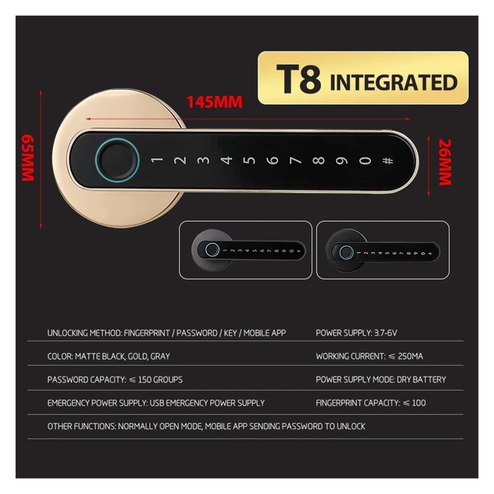Serratura Smart, TTLOCK Serratura Elettronica Digitale Serratura For Impronte Digitali Password Biometrica Entrata Senza Chiave Maniglie For Porte Intellinti Serratura For La Casa Qualsiasi Porta ,Sma