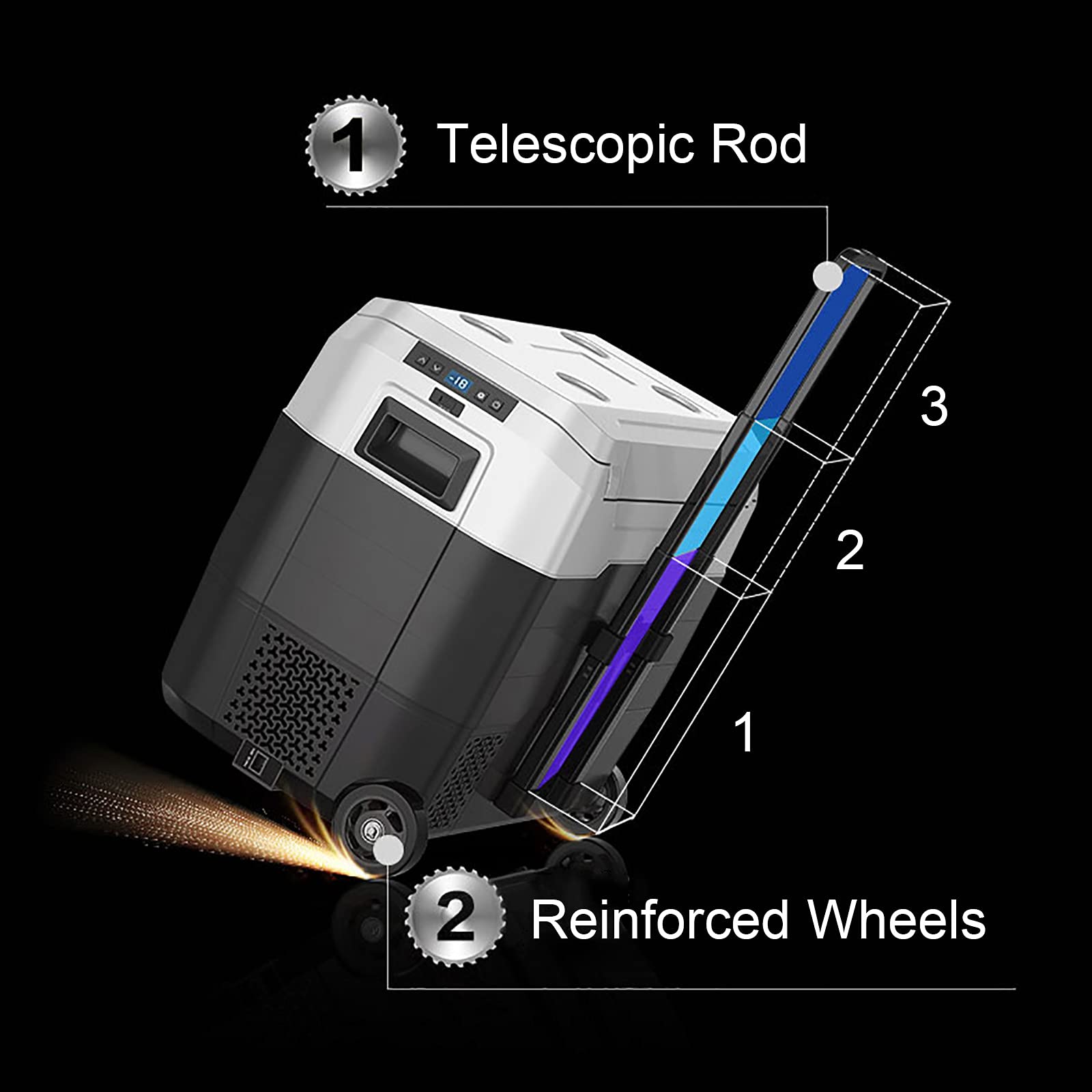GETZ 40L / 50L Frigorifero Portatile Elettrico, Mini Frigorifero Portatile per Auto con Manico Telescopico E Ruota, Mini Frigo per Campeggio, Guida, Picnic, -20 ℃ -10 ℃