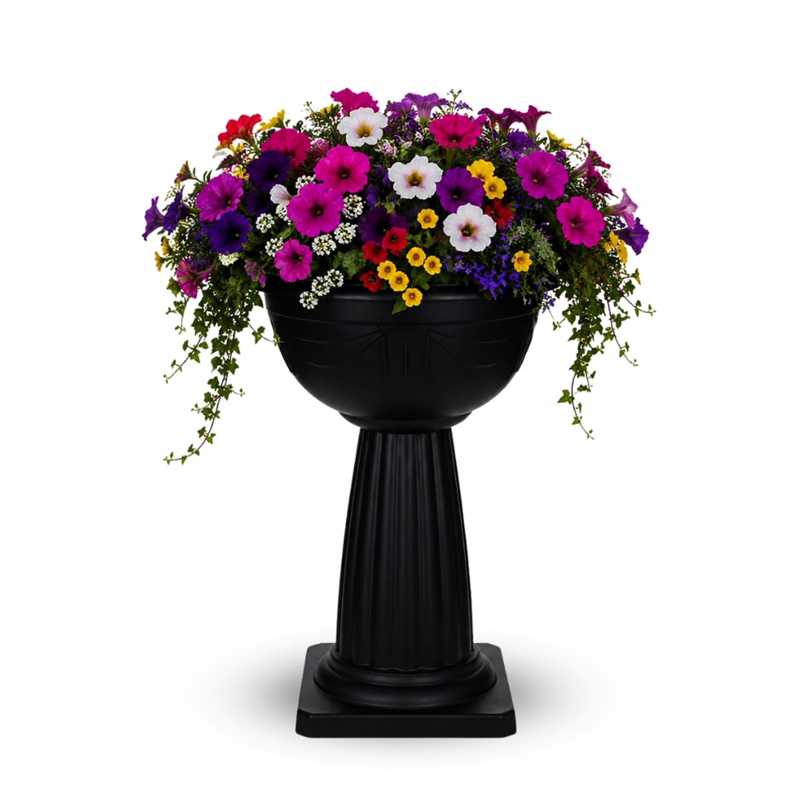HOMION Pedestal Flower Plant Planter Pot 40cm Black Jardinière Round Planter Pot Venetian Plastic Garden Bowl Free Standing