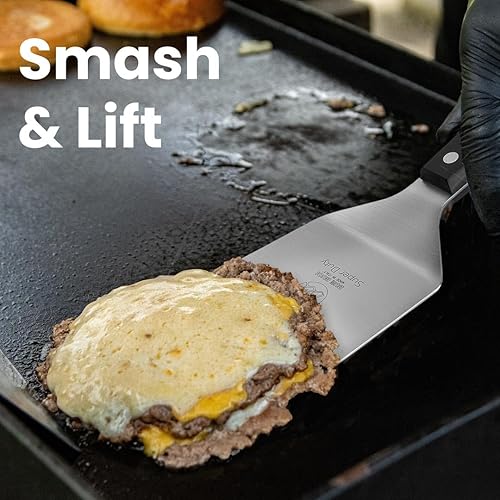 Miniatura 5 de DUE BUOI Hoja de espátula ancha con mango grande "SMASH&LIFT" de 4" x 6.13". Bueno para barbacoa de cocina Smash Burger. Antiadherente duradero.