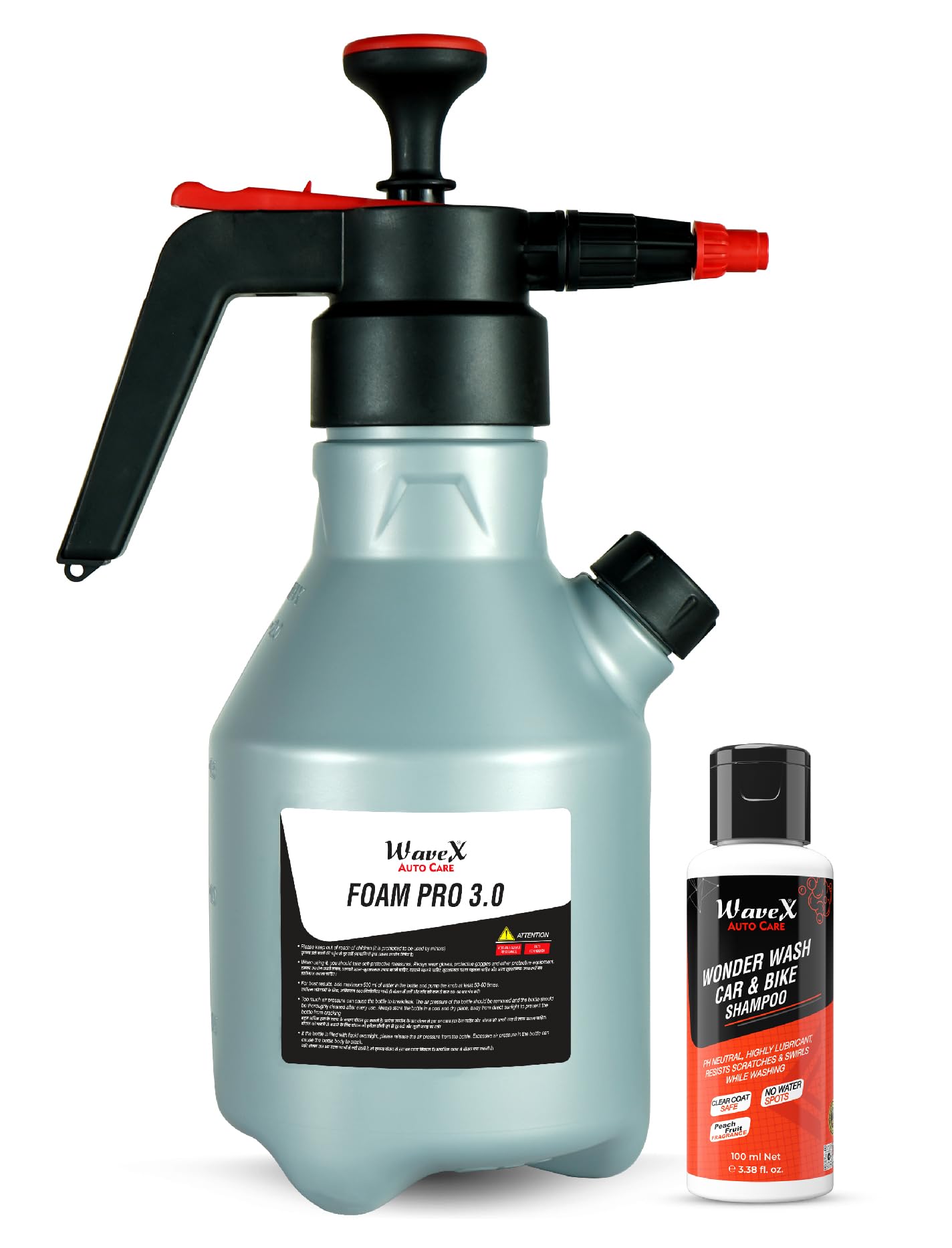 Wavex Foam Sprayer for Car & Bike – Foam Pro 3.0 with Additional Cap, 3 Nozzles, Free Shampoo, Portable Car Wash, No Electricity Required – Generates Long Lasting Thick Foam Spray