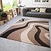Produktbild VIMODA Wohnzimmer Teppich Modern Braun Beige Wellen Muster Friseé Teppiche Angenehm Weich Konturenschnitt, Geprüft von Ökotex, Maße:120x170 cm