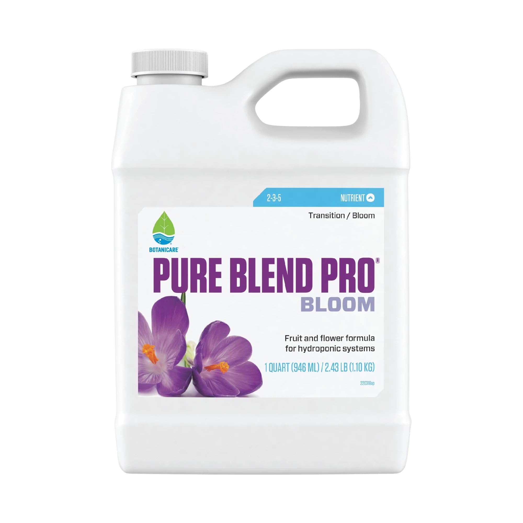 Botanicare Pure Blend Pro Bloom, Nutrient for Fruit and Flowers, 2-3-5, 1 qt.