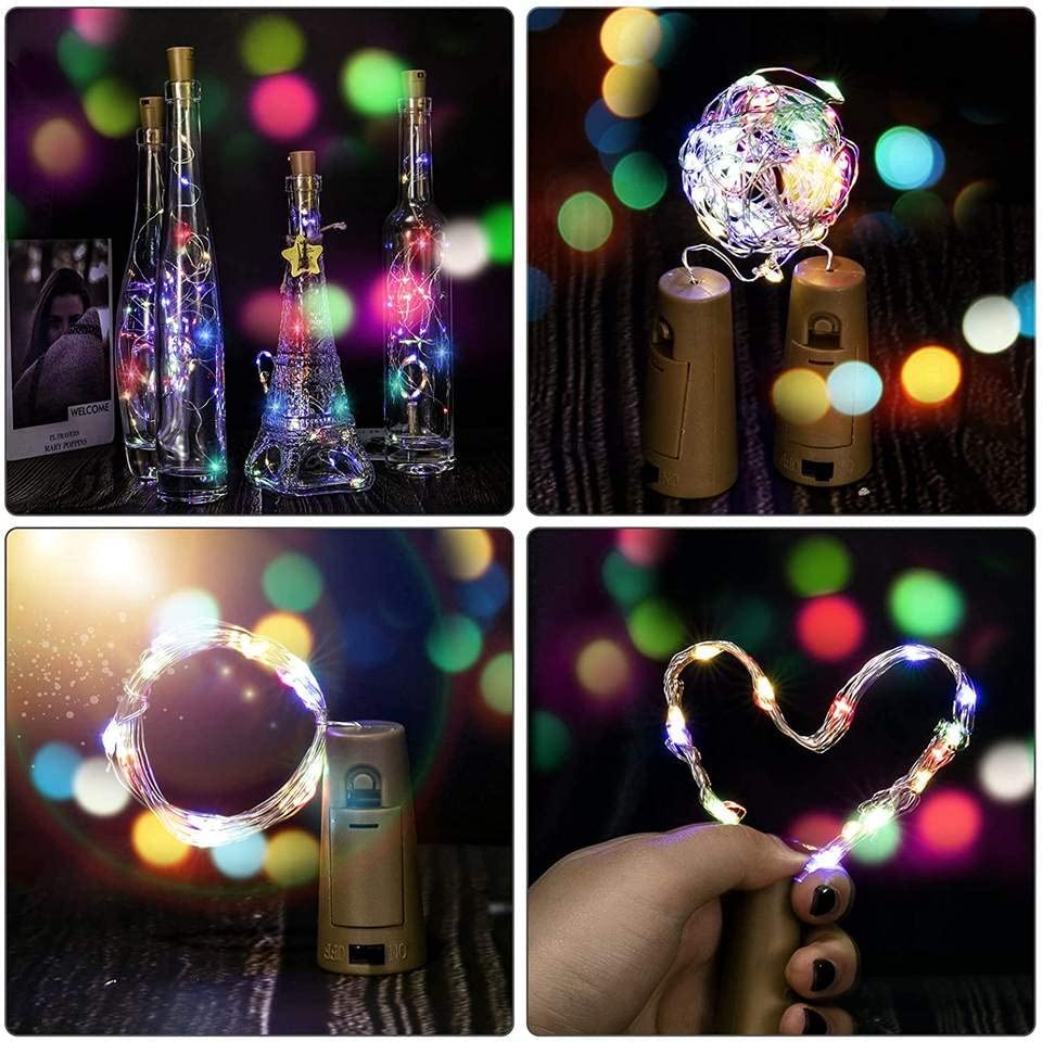 Image of Zilloquil 20 LED Wine Bottle Cork Copper Wire String Lights, 2M Battery Operated Perfect for Home Decoration, Party, Living Room, Bedroom, Dining Room, Decor Light (Multi, Pack of 5)