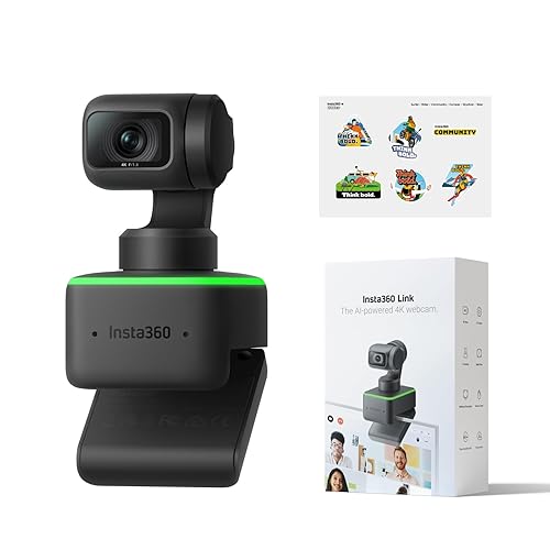 Insta360 Link Official Sticker Kit - PTZ 4K Webcam with 1/2" Sensor, AI Tracking, Gesture Control, HDR, Noise-Canceling Microphones, Specialized Modes, Webcam, Live Streaming, Zoom Certified - Standalone+Offical Sticker